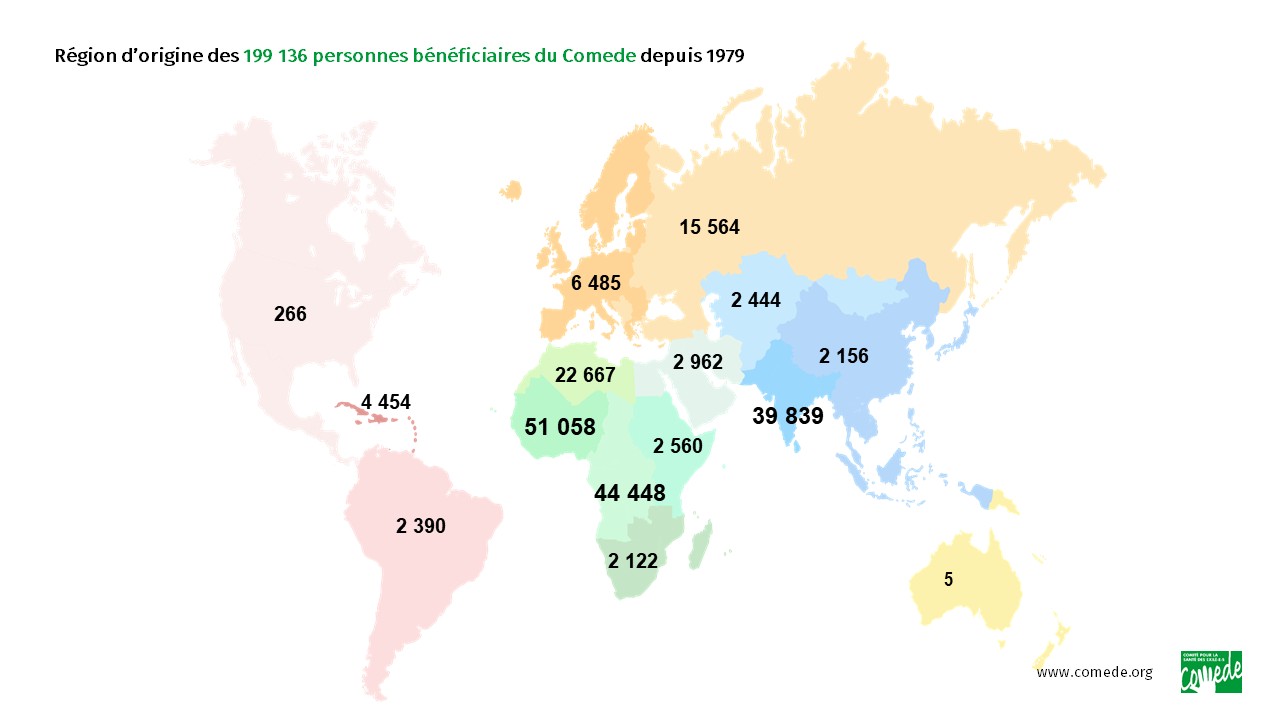 Région d’origine des 199 136 personnes bénéficiaires du Comede depuis 1979